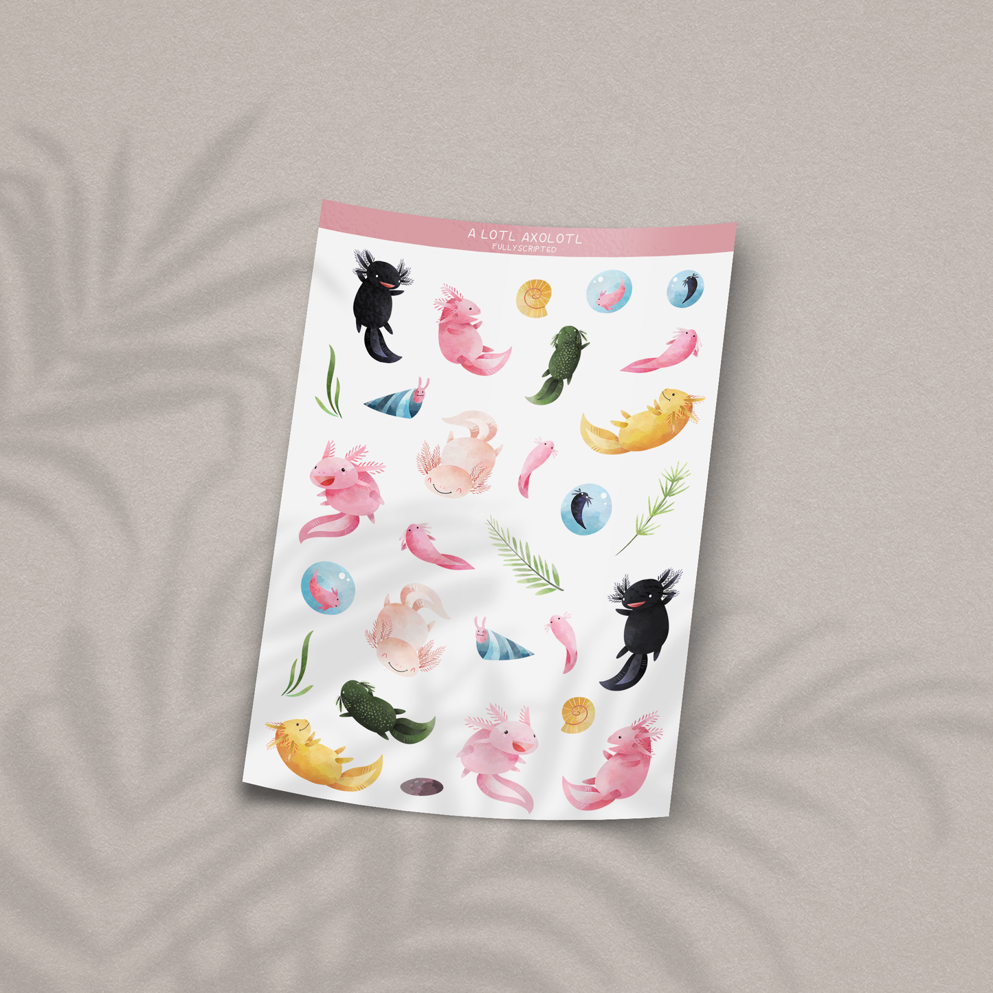 A Lotl Axolotl Vinyl Sticker Sheet