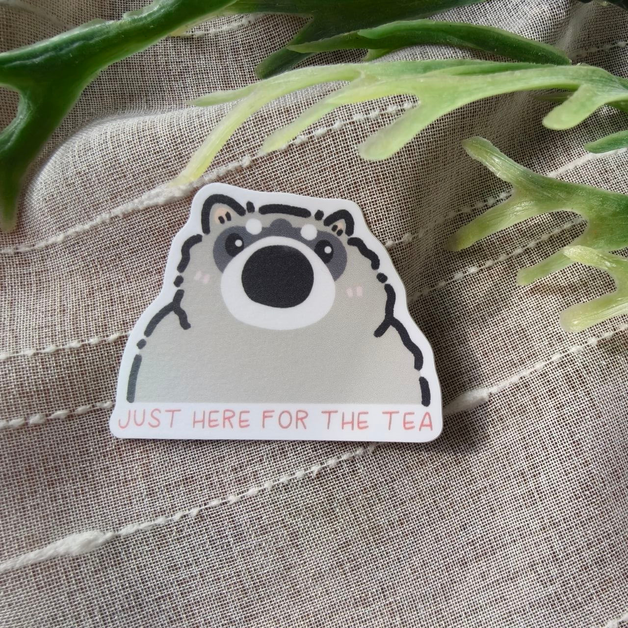 Just Here For The Tea - Waro Raccoon Vinyl Sticker