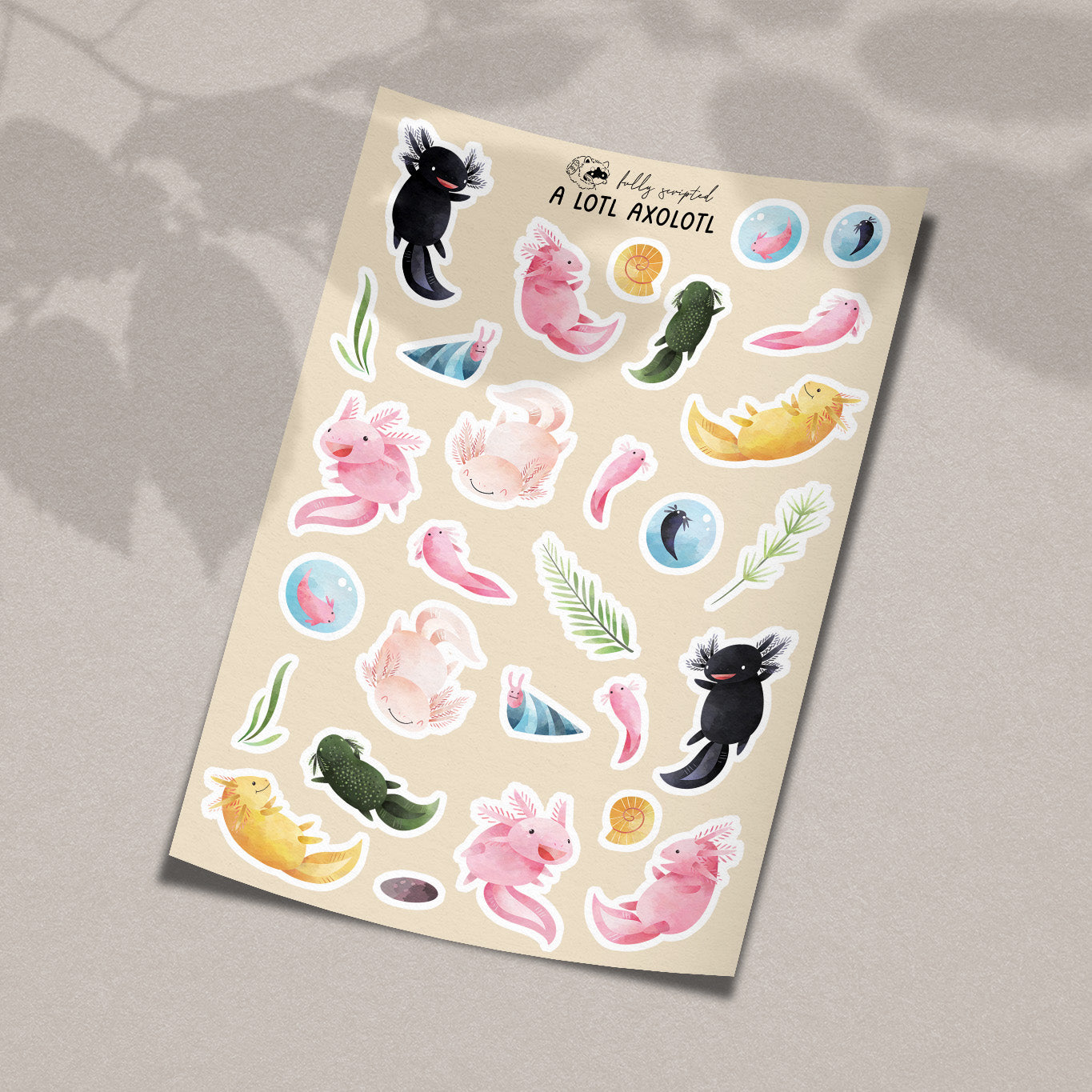 A Lotl Axolotl Vinyl Sticker Sheet