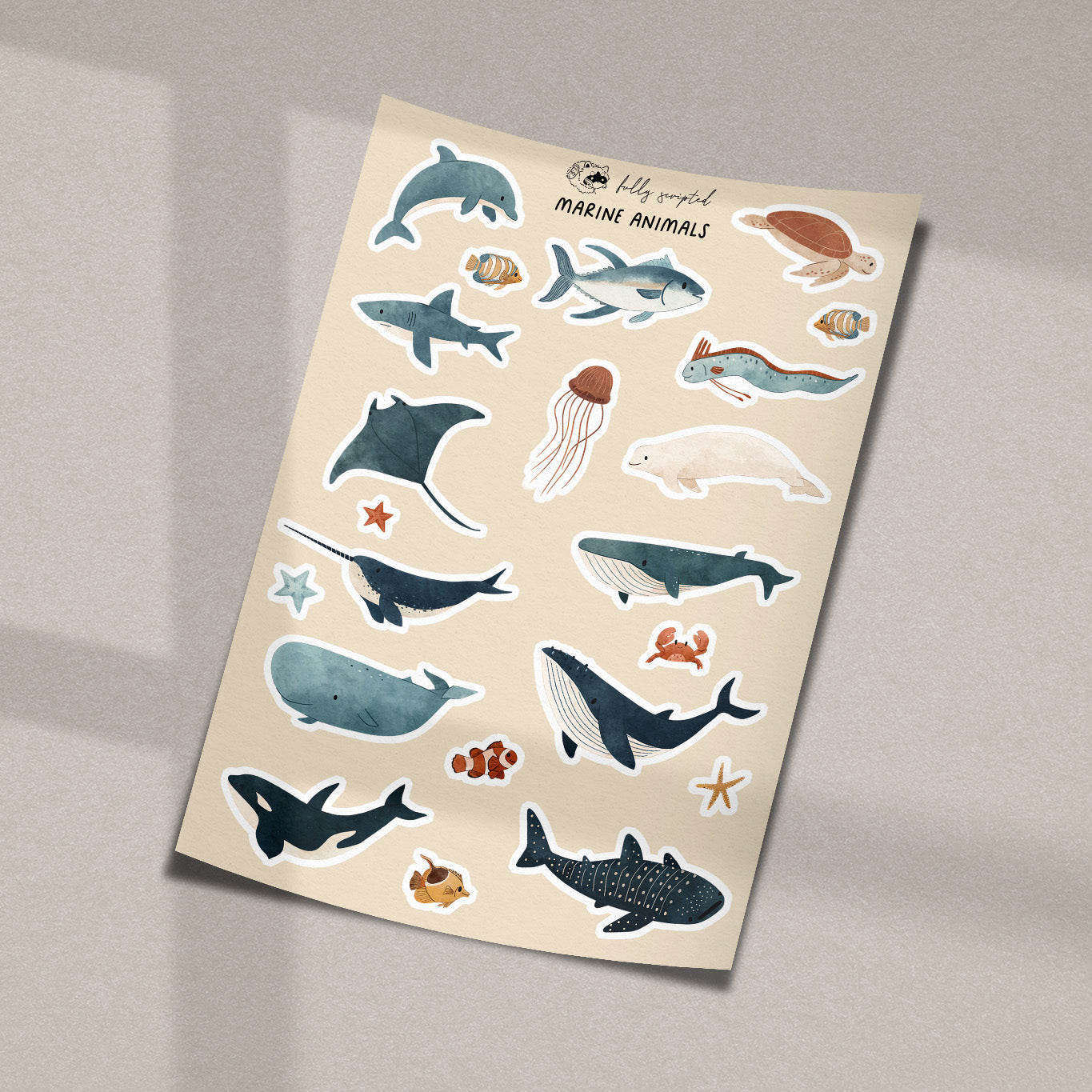 Marine Animals Vinyl Sticker Sheet