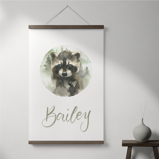 Customised Raccoon Kit Nursery Room Poster - MADE TO ORDER